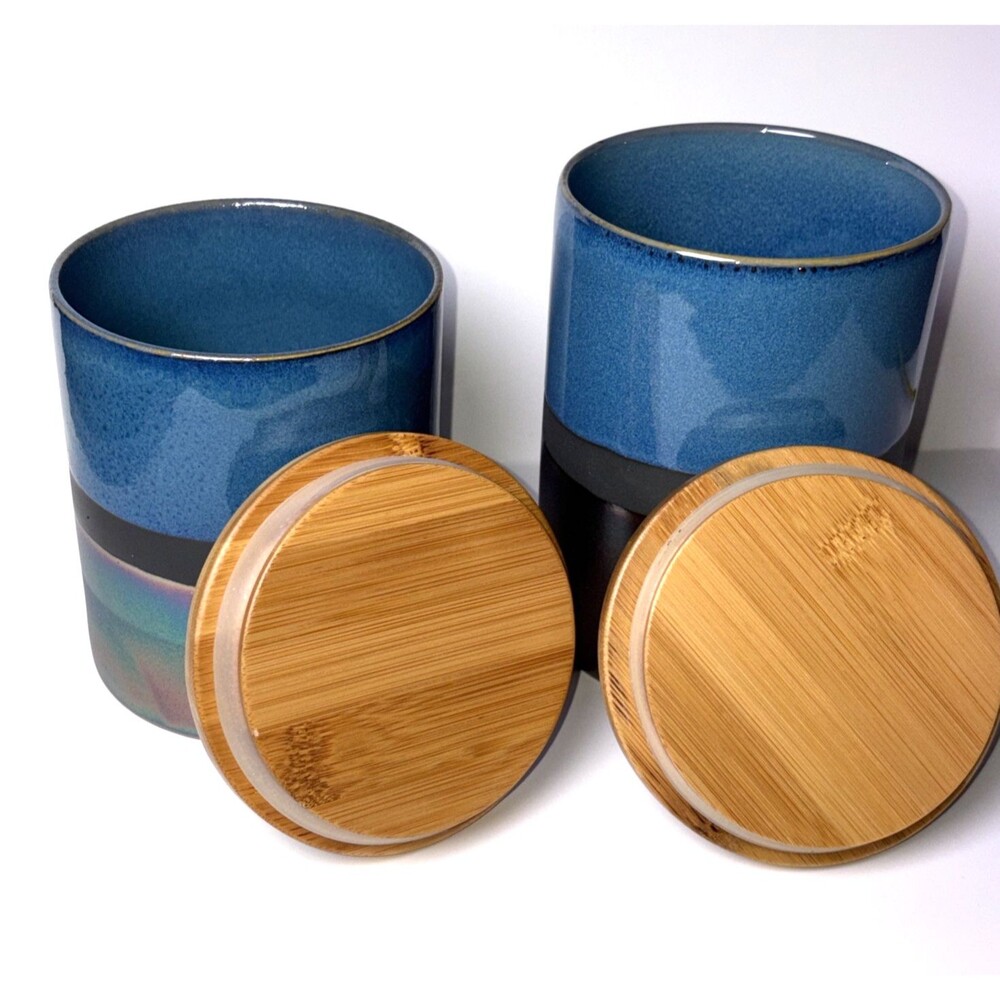Set of 2 American Atelier Stoneware Canisters with Lids Kitchen Storage Blue - Picture 3 of 10